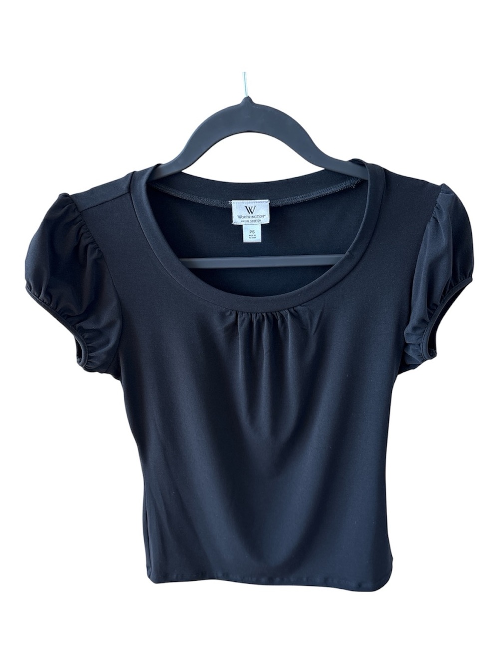 Worthington Black Scoop Neck Puff Sleeve Top